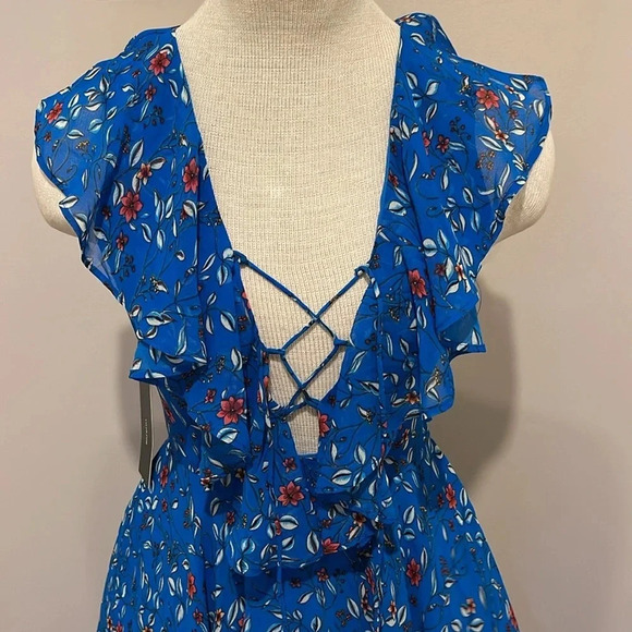 NWT!! Lulu’s - Always and Forever Blue Floral Print Lace-Up High-Low Dress - XS - Picture 7 of 12